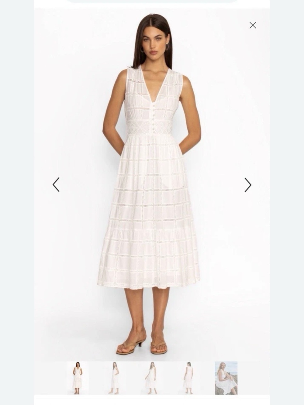Jade Ivory Eyelet V‑Neck Midi Dress Sz L